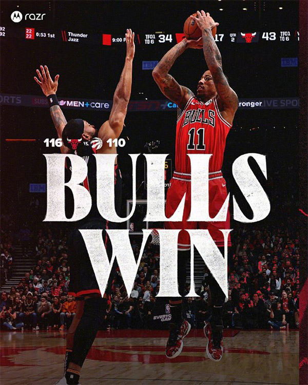 NBA录像回顾战况:公牛116-110险胜猛龙 武切维奇24+13+7巴恩斯空砍31分 
