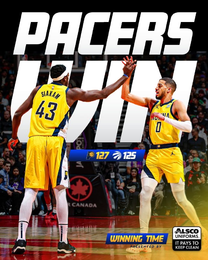 NBA录像回顾战况:步行者127-125胜猛龙 巴恩斯29+12哈利伯顿21+12 西卡23分