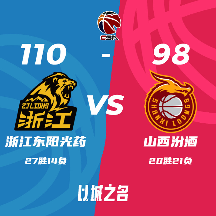 CBA录像回顾战况:广厦110-98击退山西 孙铭徽20+6+12胡金秋18+11
